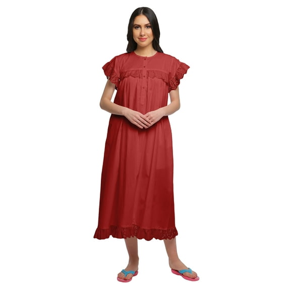 Moomaya Women's Short Sleeve Nightdress For Ladies Solid Cotton Nightwear