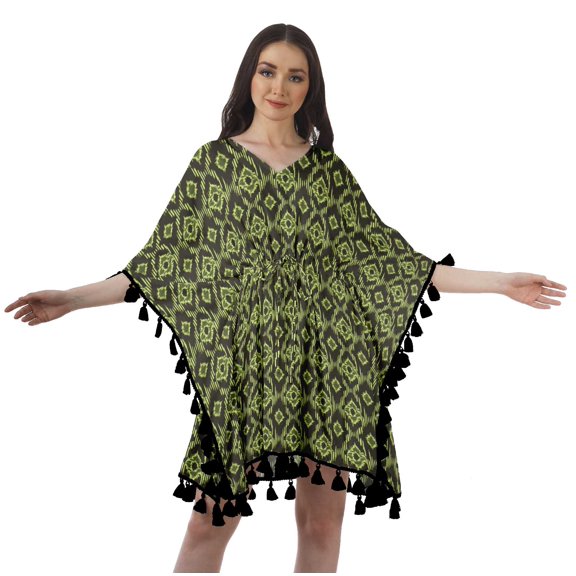 Moomaya Women's Short Tassel Kaftan Casual Swimwear Swimsuit Cover Up Short Beach Caftan Dress