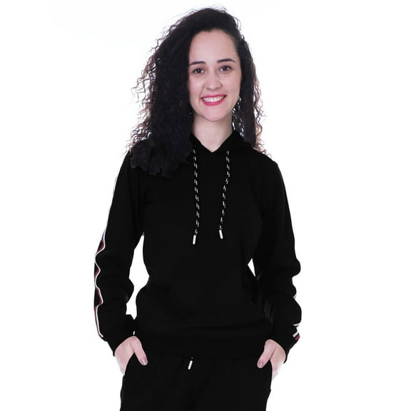 Moomaya Women's Solid Blue Hoodie Casual Full Sleeve Jogger Top Pullover