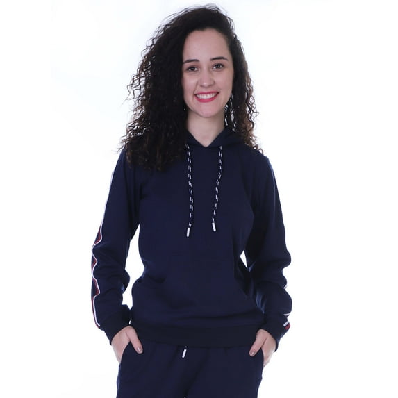 Moomaya Women's Solid Navy Blue Hoodie Casual Full Sleeve Jogger Top Pullover