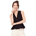 thumbnail image 1 of Moomaya Women's Solid Peplum Top, V Neck Sleeveless Cotton Slub Formal Top Blouse, 1 of 7