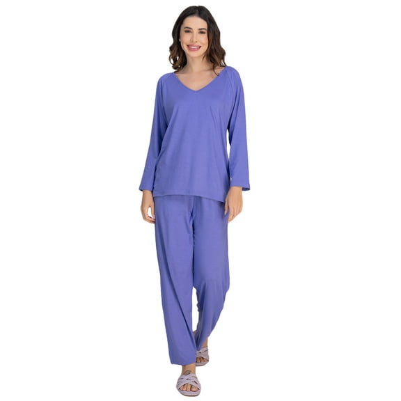Moomaya Women's V-Neck Sleepwear - Soft & Cozy Viscose Jersey Pajama Set