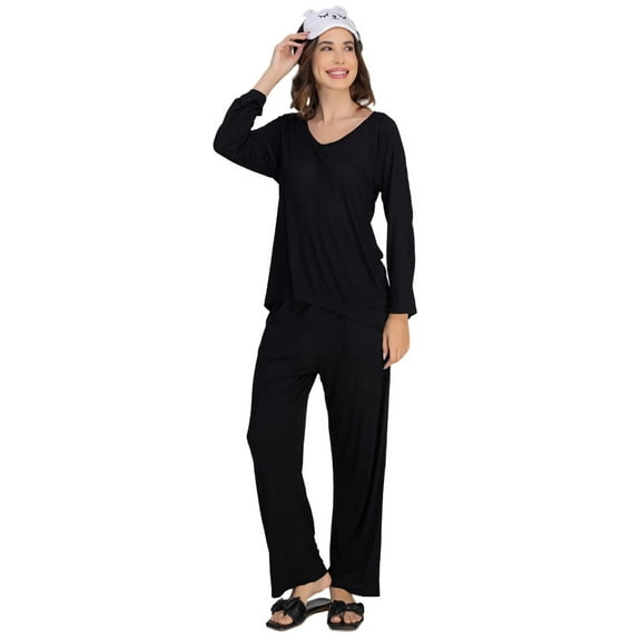 Moomaya Women's V-Neck Sleepwear - Soft & Cozy Viscose Jersey Pajama Set