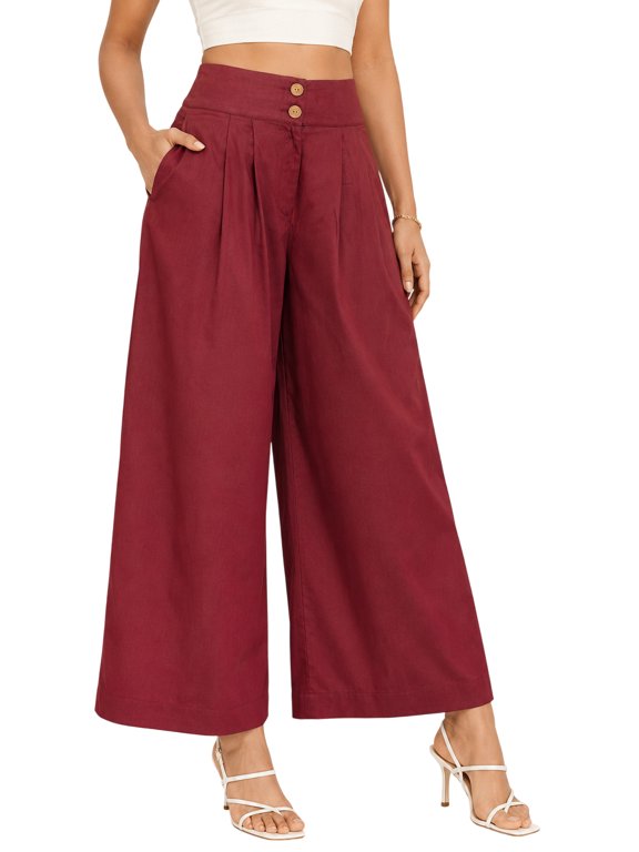 Women's Wide Leg Cotton Culotte Pants, Daily and Formal Wear