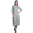 thumbnail image 1 of Moomaya Womens 2-Piece Cotton Printed Kurta With Pants Indian Ethnic Suit Dress, 1 of 7