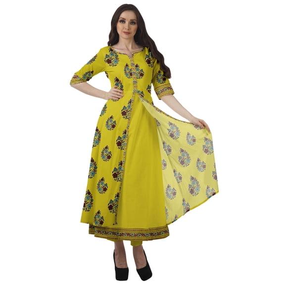 Moomaya Womens A Line Kurti With Pant Front Slit Printed Evening Indian Kurta-3XL