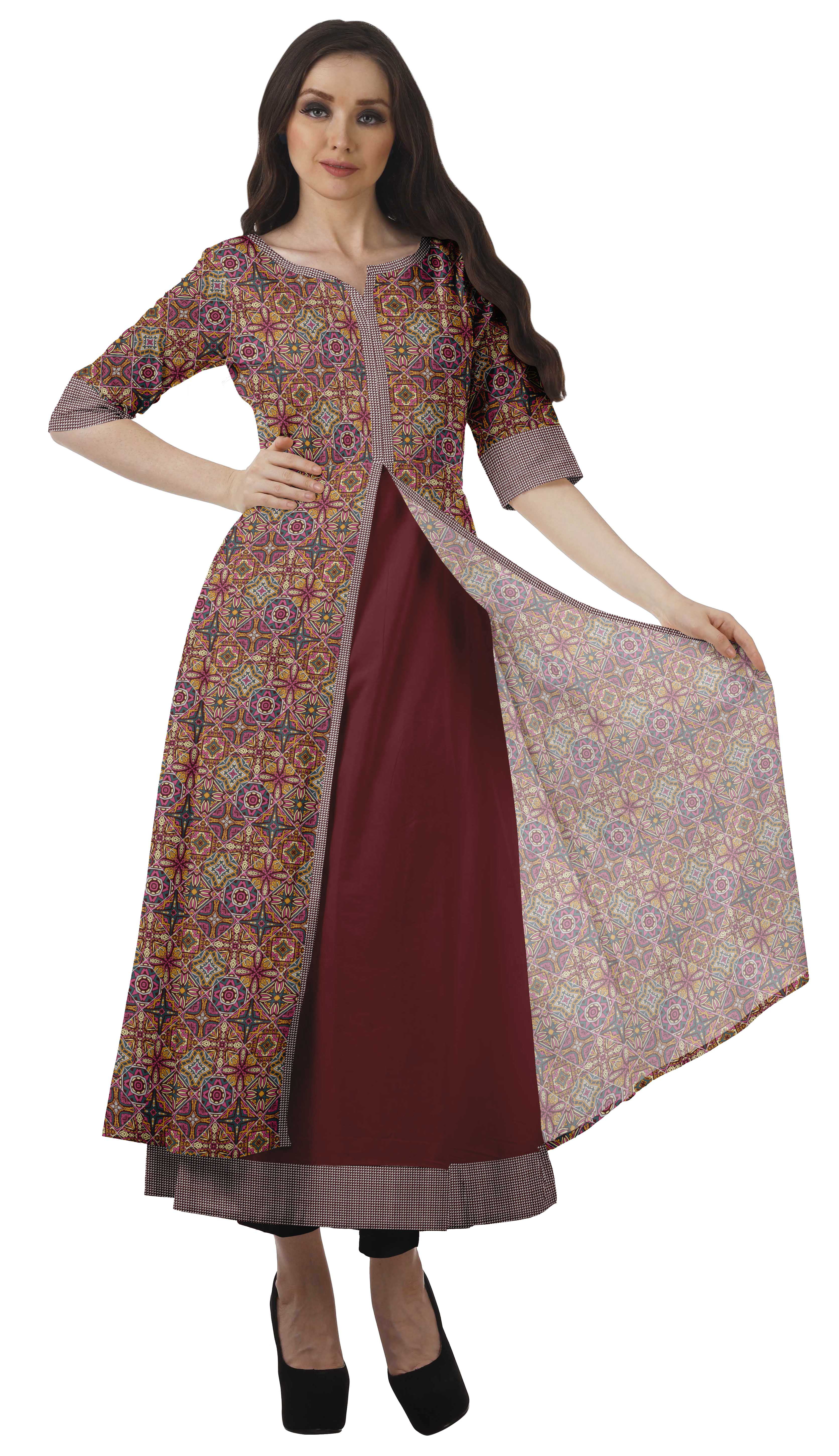 Buy online Women Mauve Round Neck A-line Kurti from Kurta Kurtis for Women  by Readiprint Fashions for ₹800 at 60% off | 2024 Limeroad.com