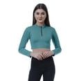 thumbnail image 1 of Moomaya Womens Basic Long Sleeve Solid Crop Tops Zipper Slim Fit Sports Summer T Shirt, 1 of 7
