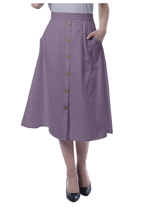 Womens Below Knee Length A-Line Skirt Front Button Casual Skirt w/ Pockets