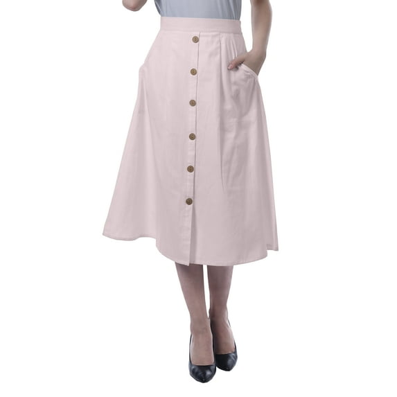 Moomaya Womens Below Knee Length A-Line Skirt Front Button Casual Skirt w/ Pockets