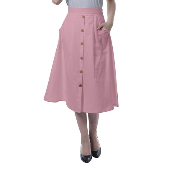Moomaya Womens Below Knee Length A-Line Skirt Front Button Casual Skirt w/ Pockets