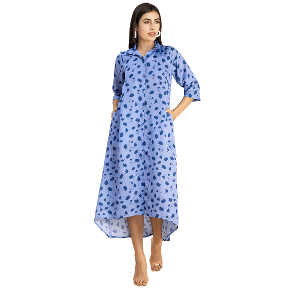 Moomaya Womens Button Down Midi Dress, Collared Neck, Quarter Sleeves Dress