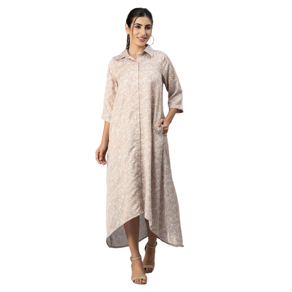 Moomaya Womens Button Down Midi Dress, Collared Neck, Quarter Sleeves Dress