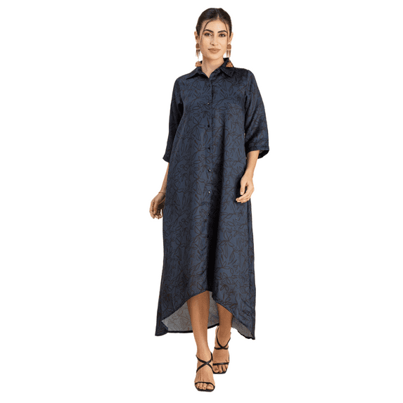 Moomaya Womens Button Down Midi Dress, Collared Neck, Quarter Sleeves Dress