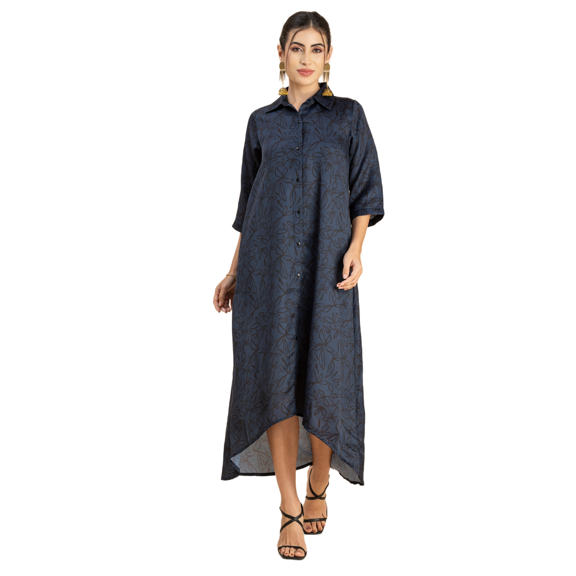 Moomaya Womens Button Down Midi Dress, Collared Neck, Quarter Sleeves Dress