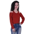 thumbnail image 1 of Moomaya Womens Cold Shoulder Short Top Solid Full Sleeves Summer Tee Tops, 1 of 7