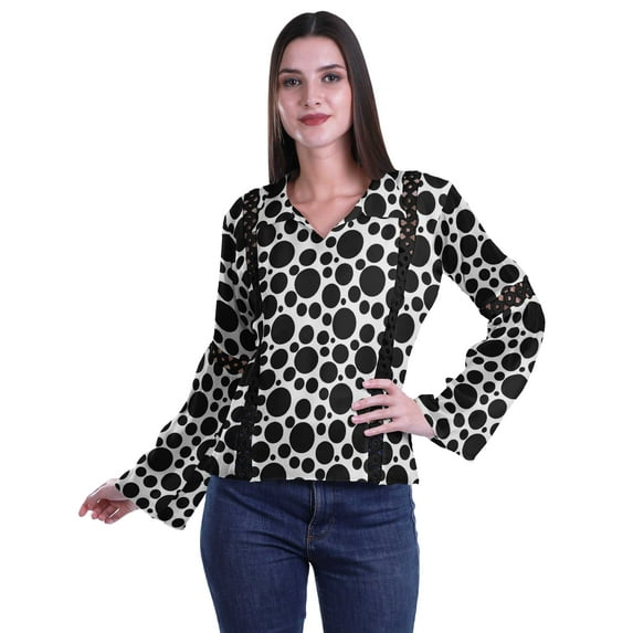 Moomaya Womens Collar Kurta Kurti Lace Detail Printed Full Sleeve Top Tunic