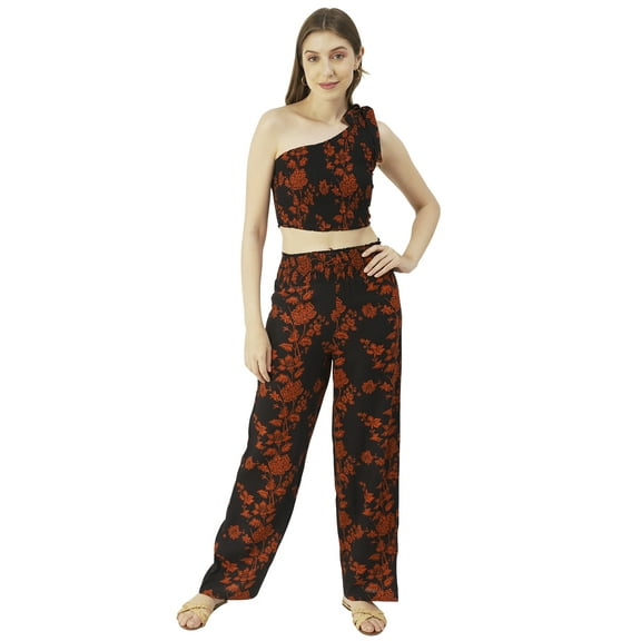 Moomaya Womens Coord Set, Viscose Rayon 2 Pcs Set Crop Top with Palazzo, Resort Wear