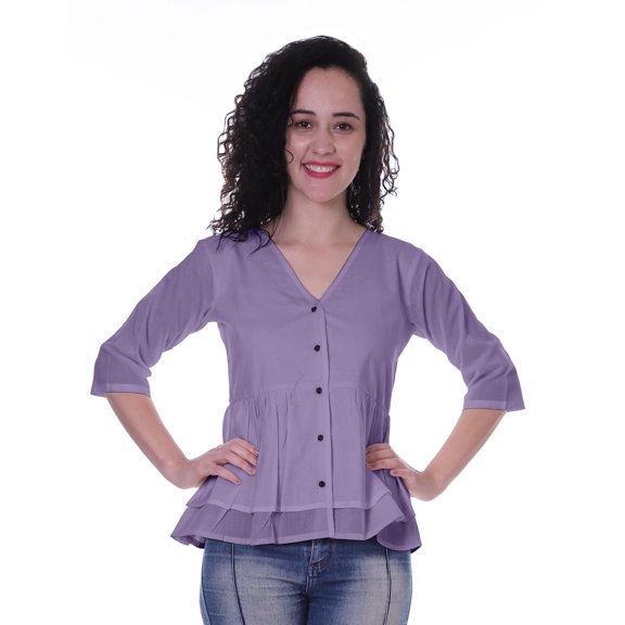 Moomaya Womens Cotton Peplum Top V-Neck Cotton Tunic Ethnic Blouse