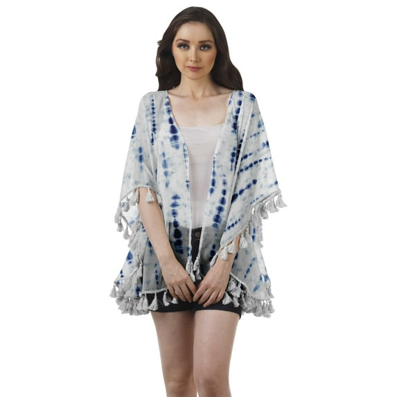 Moomaya Womens Cover Ups For Swimwear Printed Kimono Sleeve Tassels Shrug