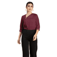 thumbnail image 1 of Moomaya Womens Diagonal Collar Solid Top, Long Sleeves Stylish Formal Top, 1 of 8