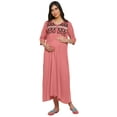 thumbnail image 1 of Moomaya Womens Embroidered Long Maxi Maternity Button Placket Rayon Slub Dress, 1 of 1