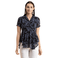 thumbnail image 1 of Moomaya Womens Flared Summer Top, Short Puff Sleeves Collared Tops Asymmetric Blouse, 1 of 9