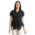 thumbnail image 1 of Moomaya Womens Flared Summer Top, Short Puff Sleeves Collared Tops Asymmetric Blouse, 1 of 9