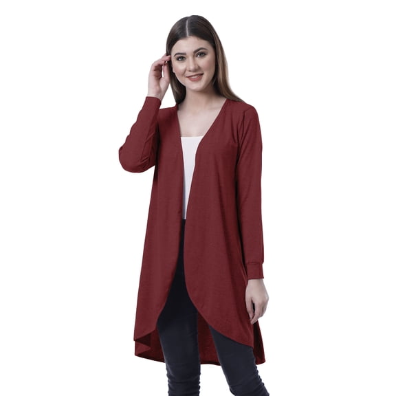 Moomaya Womens Full Sleeve Hi-Lo Shrug Rounded Hem Long Cotton Summer Cardigan
