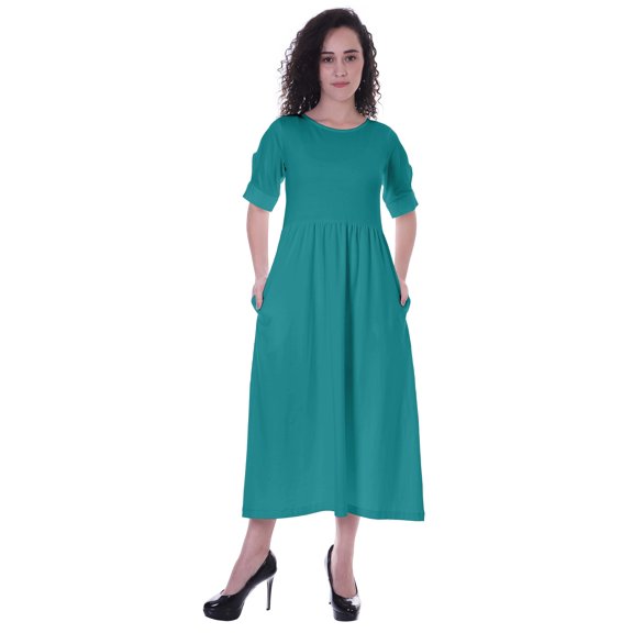 Moomaya Womens Gathered Waist Dress Tea Length Dresses Classic Summer Clothing