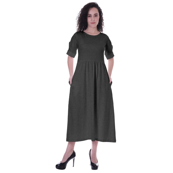 Moomaya Womens Gathered Waist Dress Tea Length Dresses Classic Summer Clothing