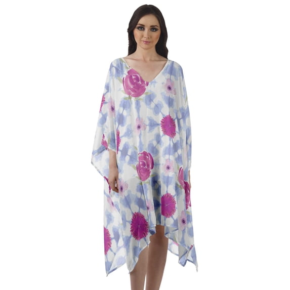 Moomaya Womens Georgette Short Beach Kaftan Beachwear Bikini Coverup Midi Dress