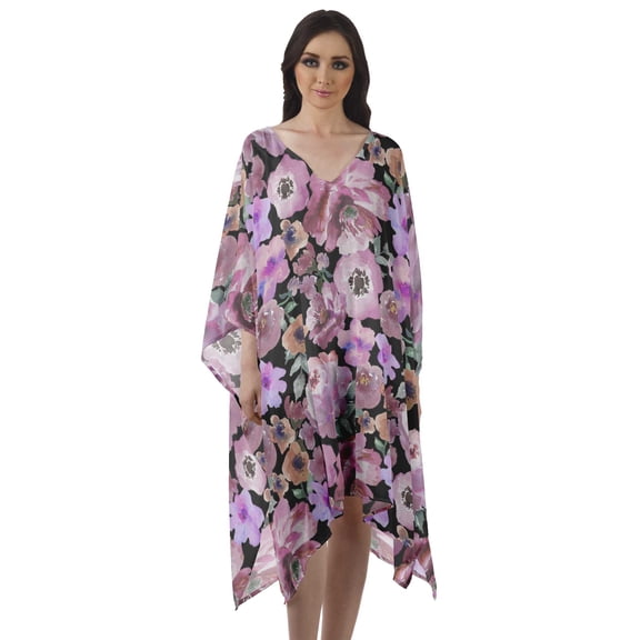 Moomaya Womens Georgette Short Beach Kaftan Beachwear Bikini Coverup Midi Dress