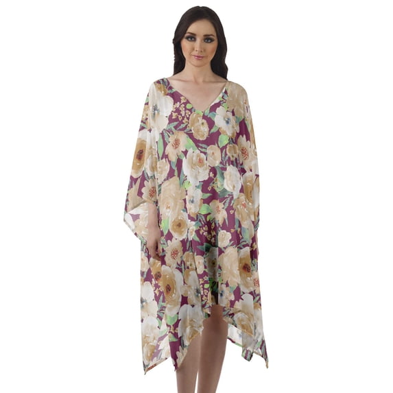 Moomaya Womens Georgette Short Beach Kaftan Beachwear Bikini Coverup Midi Dress
