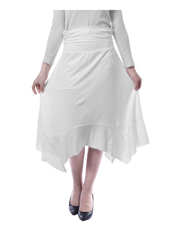 Womens Handkerchief Hemline Midi Skirt High Waist Casual Summer Skirts