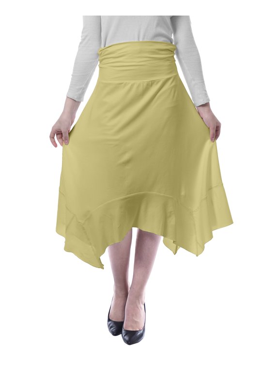 Womens Handkerchief Hemline Midi Skirt High Waist Casual Summer Skirts