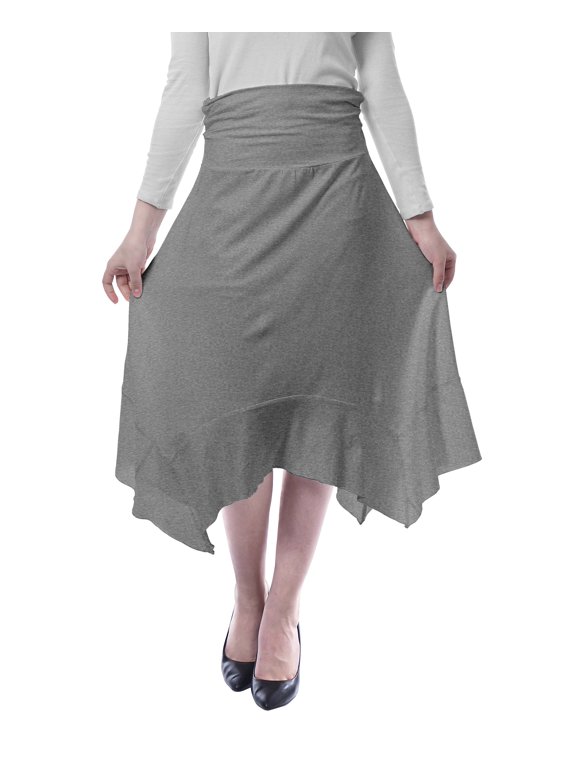 Womens Handkerchief Hemline Midi Skirt High Waist Casual Summer Skirts