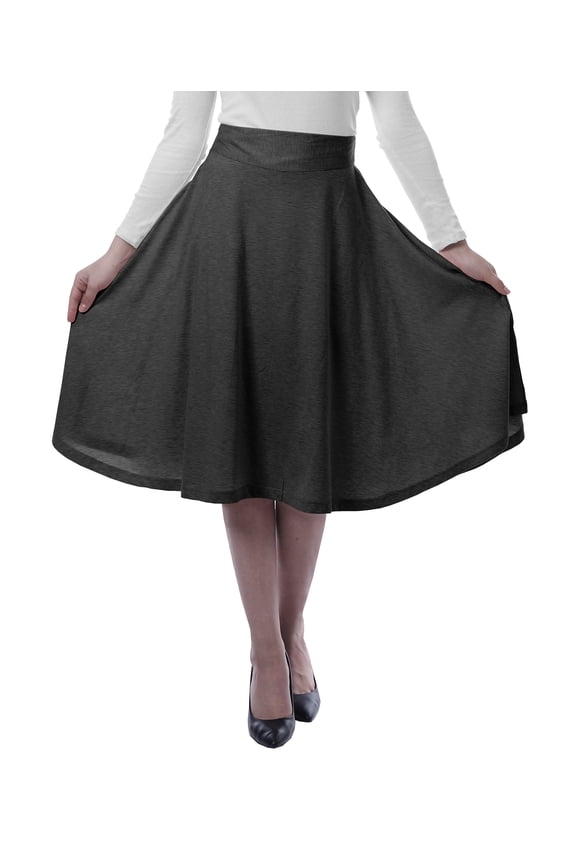 Womens Jersey Skirts For Womens Plain Knee Length Swing Stretchy Summer Skirts - 2NM