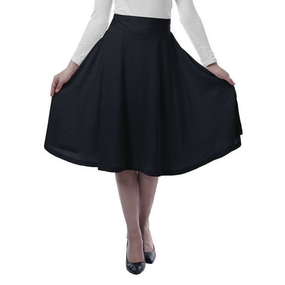 Moomaya Womens Jersey Skirts For Womens Plain Knee Length Swing Stretchy Summer Skirts - 74F