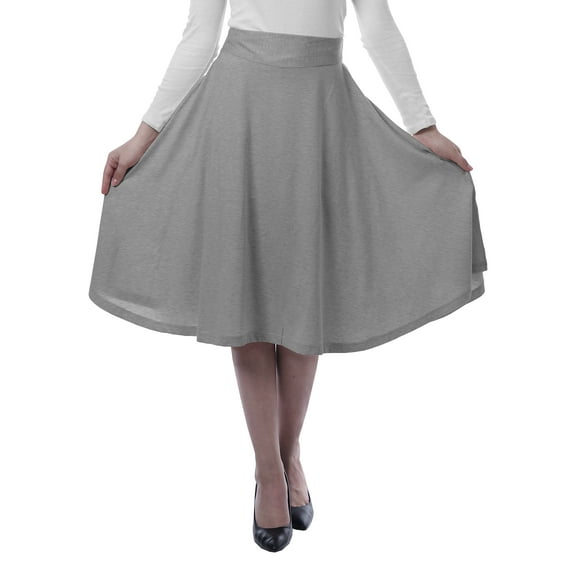 Moomaya Womens Jersey Skirts For Womens Plain Knee Length Swing Stretchy Summer Skirts - JW2