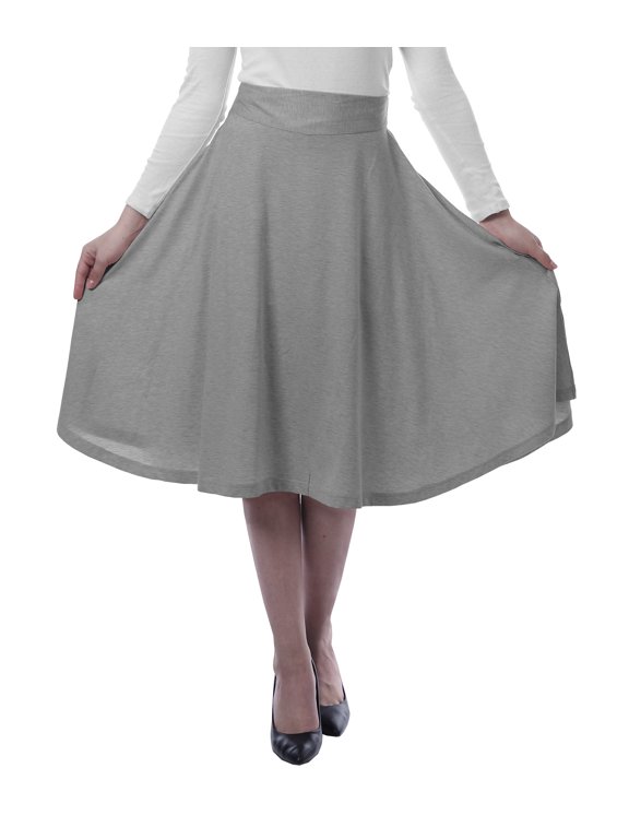 Womens Jersey Skirts For Womens Plain Knee Length Swing Stretchy Summer Skirts - VC6