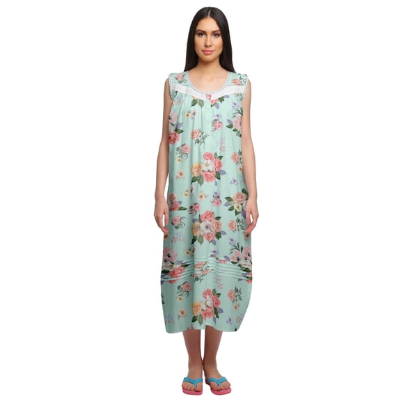 Moomaya Womens Lace Border Sleepwear For Ladies Button Placket Nightdress