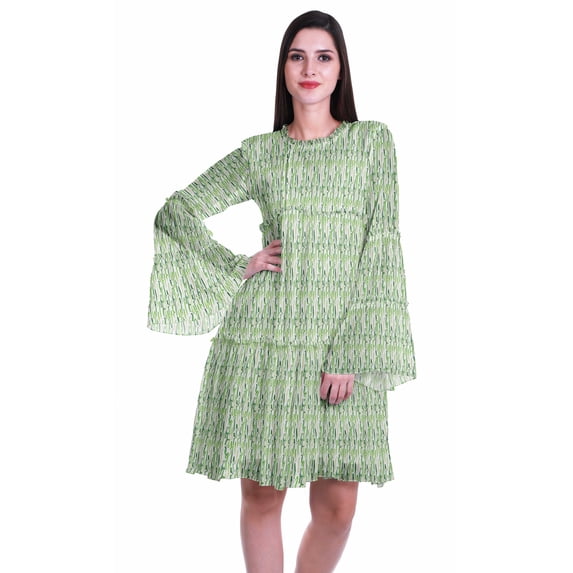 Moomaya Womens Long Sleeve Printed Knee Length Dress Flared Flowy Summer Dress