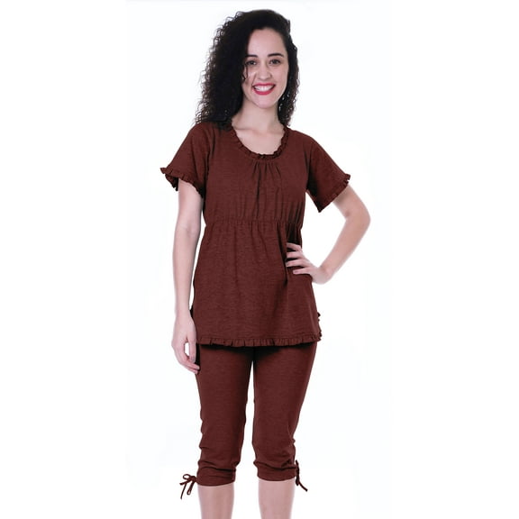 Moomaya Womens Nightwear Set Capri Cotton Sleepwear 2 Pcs Nightdresses