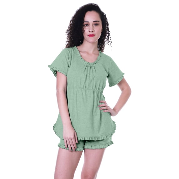 Moomaya Womens Nightwear Set w/ Shorts Cotton Sleepwear 2 Pcs Nightdresses