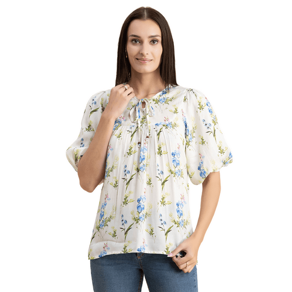 Moomaya Womens Oversize Viscose Tunic Top, Lantern Sleeves Summer Top