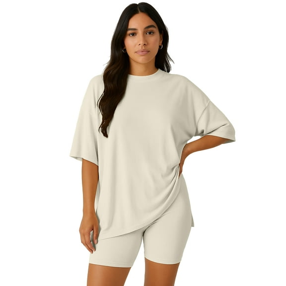 Moomaya Womens Oversized T-Shirt and Biker Shorts Lounge Set - 2 Piece Buttery Soft Viscose Jersey Co-ord - Loungewear