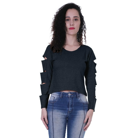 Moomaya Womens Plain Cut Out Sleeves Top Round Neck Casual Sexy Tee Tops, XS-XL