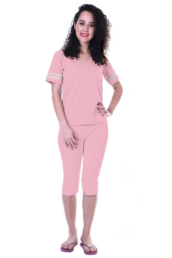 Womens Plain Nightwear Set w/ Capri Cotton Sleepwear 2 Pcs Nightdresses-6WG