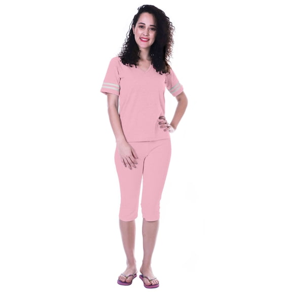 Moomaya Womens Plain Nightwear Set w/ Capri Cotton Sleepwear 2 Pcs Nightdresses-BFK